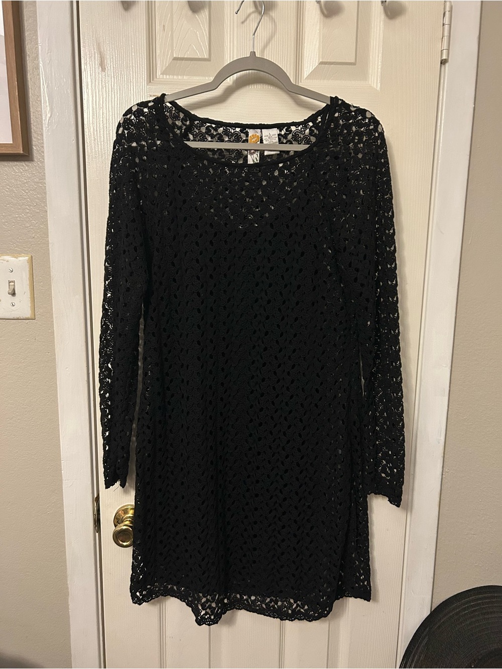 Mimi Chica Black Crochet Long-Sleeve Dress
